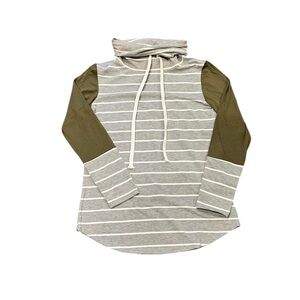 Striped Gray and Olive Long Sleeve Hoodie